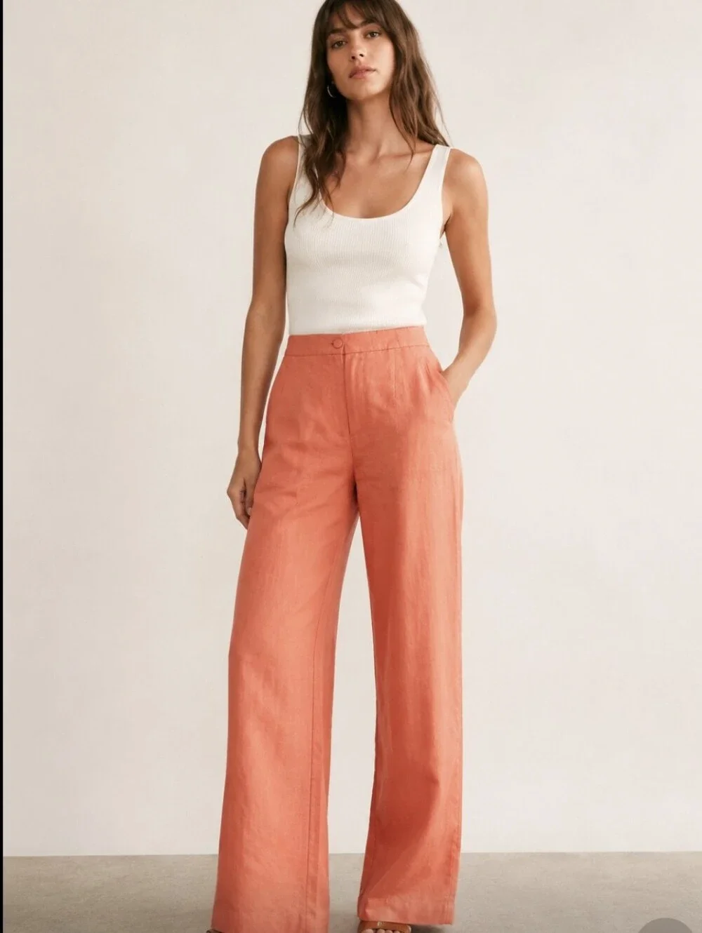 Sezane Martin Trouser Peach Linen Blend 38 NWOT